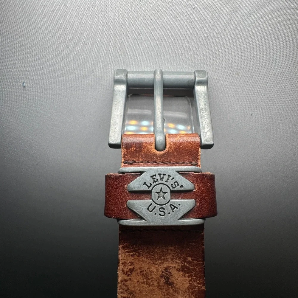 Levis Leather Belt‎ Mens 38 Brown Full Grain USA Western Metal Star
